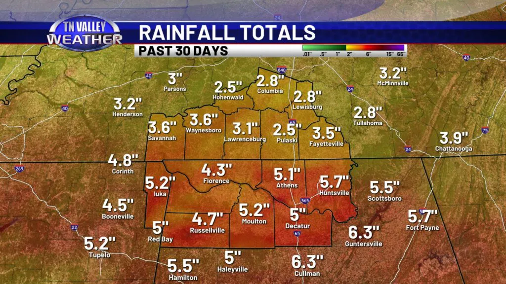 Rainfall Totals Past 30 Days - Tennessee Valley Weather