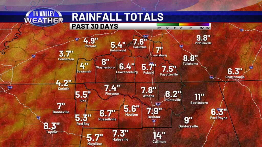 Rainfall Totals Past 30 Days - Tennessee Valley Weather