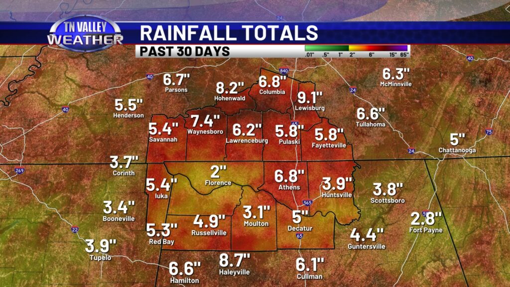 Rainfall Totals Past 30 Days - Tennessee Valley Weather